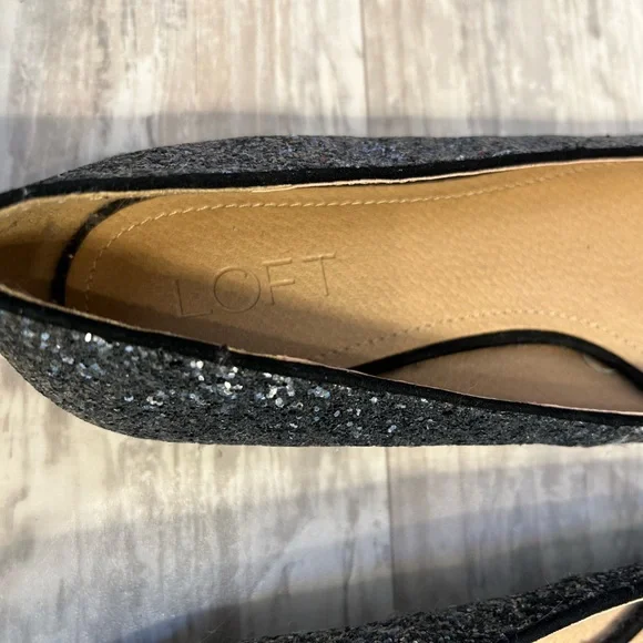 LOFT Silver Glitter Sparkle Flats with Black Velvet Bows - Picture 5 of 9